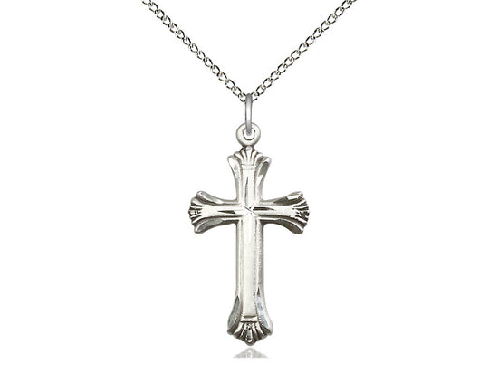 Sterling Silver Cross Pendant on a 18 inch Sterling Silver Light Curb Chain - Unique Catholic Gifts
