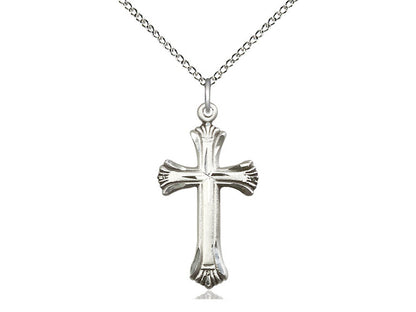 Sterling Silver Cross Pendant on a 18 inch Sterling Silver Light Curb Chain - Unique Catholic Gifts