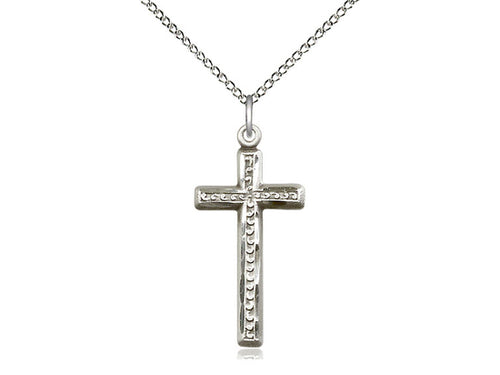 Sterling Silver Cross Pendant on a 18 inch Sterling Silver Light Curb Chain - Unique Catholic Gifts