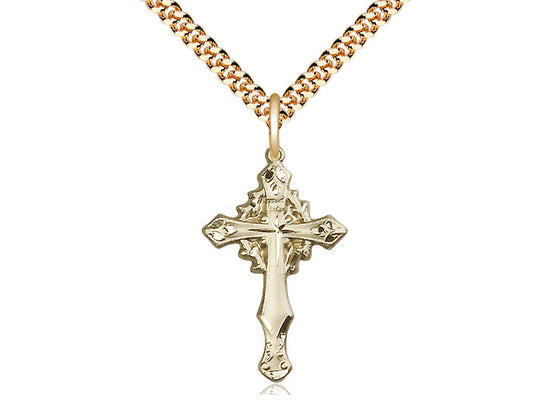 14kt Gold Filled Cross Pendant on a 24 inch Gold Plate Heavy Curb Chain - Unique Catholic Gifts