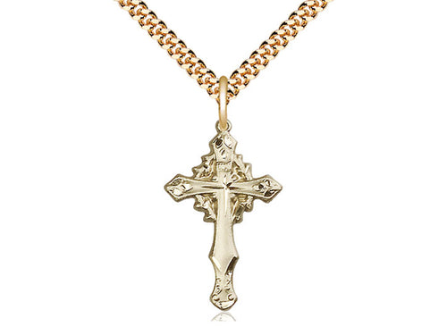 14kt Gold Filled Cross Pendant on a 24 inch Gold Plate Heavy Curb Chain - Unique Catholic Gifts
