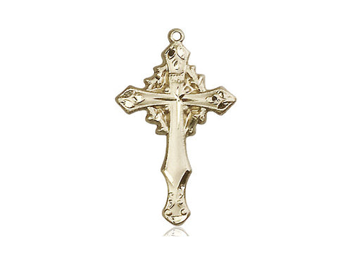 14kt Gold Filled Cross Pendant on a 24 inch Gold Plate Heavy Curb Chain - Unique Catholic Gifts