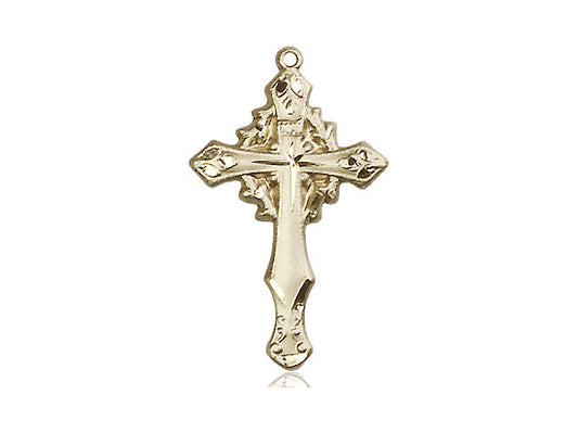 14kt Gold Filled Cross Pendant on a 24 inch Gold Plate Heavy Curb Chain - Unique Catholic Gifts