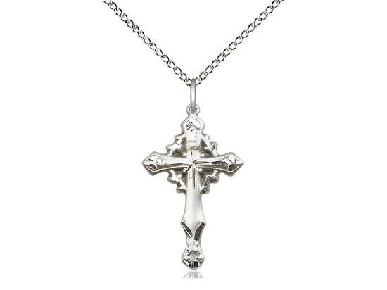 Sterling Silver Cross Pendant on a 18 inch Sterling Silver Light Curb Chain - Unique Catholic Gifts