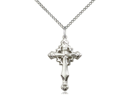Sterling Silver Cross Pendant on a 18 inch Sterling Silver Light Curb Chain - Unique Catholic Gifts