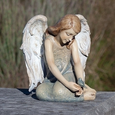 Angel W/bluebird Seated Statue 9.75
