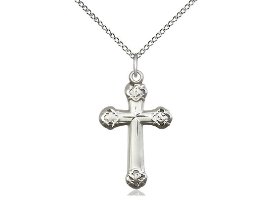 Sterling Silver Cross Pendant on a 18 inch Sterling Silver Light Curb Chain - Unique Catholic Gifts