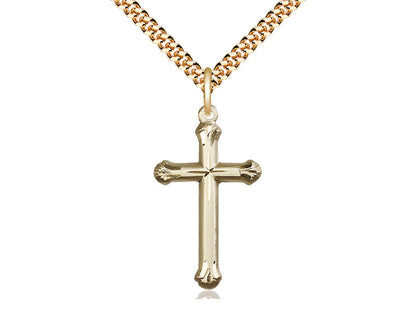 14kt Gold Filled Cross Pendant on a 24 inch Gold Plate Heavy Curb Chain - Unique Catholic Gifts