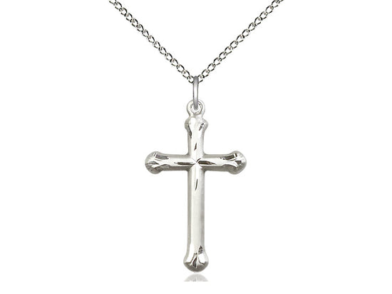 Sterling Silver Cross Pendant on a 18 inch Sterling Silver Light Curb Chain - Unique Catholic Gifts