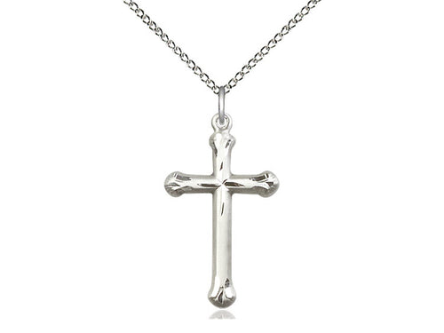 Sterling Silver Cross Pendant on a 18 inch Sterling Silver Light Curb Chain - Unique Catholic Gifts