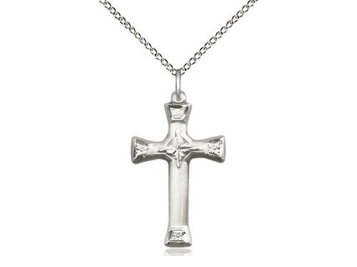 Sterling Silver Cross Pendant on a 18 inch Sterling Silver Light Curb Chain - Unique Catholic Gifts