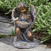 Solar Angel Bronze W/birdbath Garden Statue 17.75"H - Unique Catholic Gifts