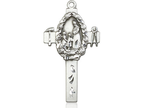 Sterling Silver Cross Pendant on a 24 inch Light Rhodium Heavy Curb Chain - Unique Catholic Gifts