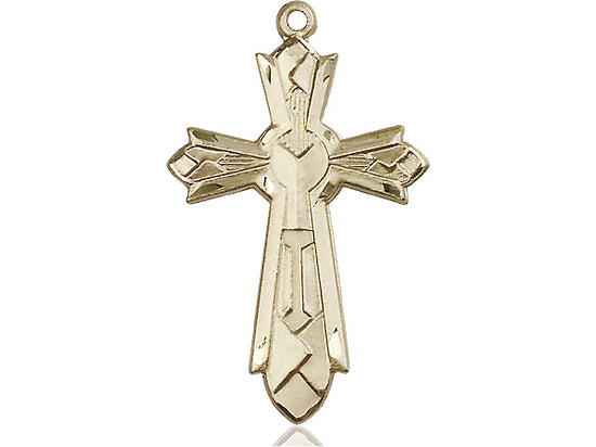 14kt Gold Filled Mosaic Cross Pendant on a 24 inch Gold Plate Heavy Curb Chain - Unique Catholic Gifts