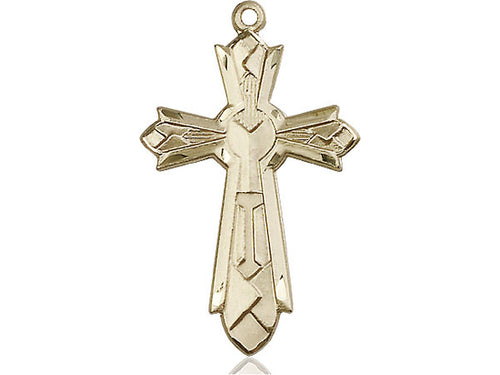 14kt Gold Filled Mosaic Cross Pendant on a 24 inch Gold Plate Heavy Curb Chain - Unique Catholic Gifts