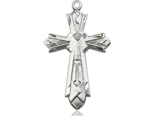 Sterling Silver Mosaic Cross Pendant on a 24 inch Light Rhodium Heavy Curb Chain - Unique Catholic Gifts