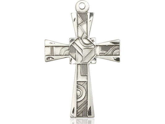 Sterling Silver Mosaic Cross Pendant on a 24 inch Light Rhodium Heavy Curb Chain - Unique Catholic Gifts