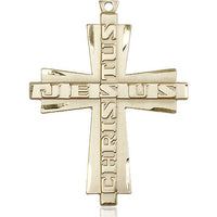 14kt Gold Filled Jesus Christus Cross Pendant on a Gold Plate Chain - Unique Catholic Gifts