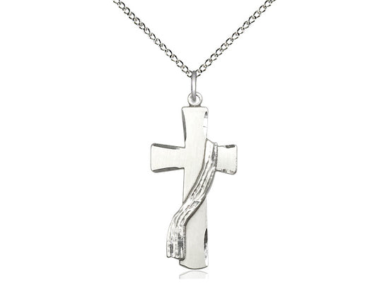 Sterling Silver Deacon Cross Pendant on a 18 inch Sterling Silver Light Curb Chain - Unique Catholic Gifts