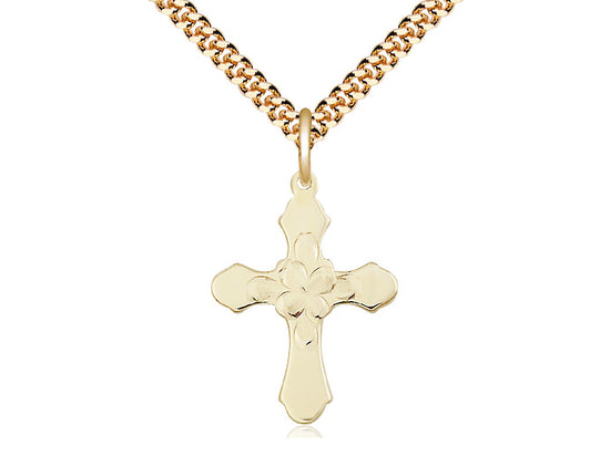 14kt Gold Filled Cross Pendant on a 24 inch Gold Plate Heavy Curb Chain - Unique Catholic Gifts