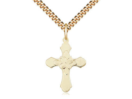 14kt Gold Filled Cross Pendant on a 24 inch Gold Plate Heavy Curb Chain - Unique Catholic Gifts