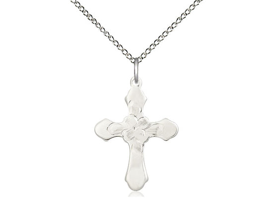 Sterling Silver Cross Pendant on a 18 inch Sterling Silver Light Curb Chain - Unique Catholic Gifts
