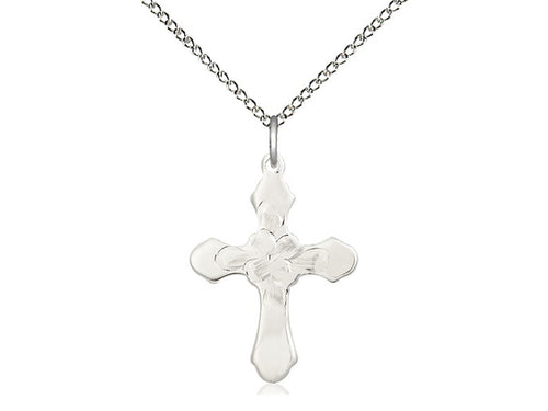 Sterling Silver Cross Pendant on a 18 inch Sterling Silver Light Curb Chain - Unique Catholic Gifts