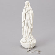 White Our Lady of Lourdes Rosary Holder 8" - Unique Catholic Gifts