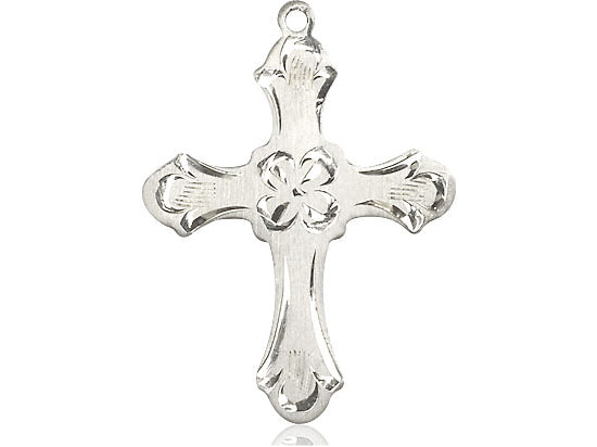 Sterling Silver Cross Pendant on a 24 inch Light Rhodium Heavy Curb Chain - Unique Catholic Gifts