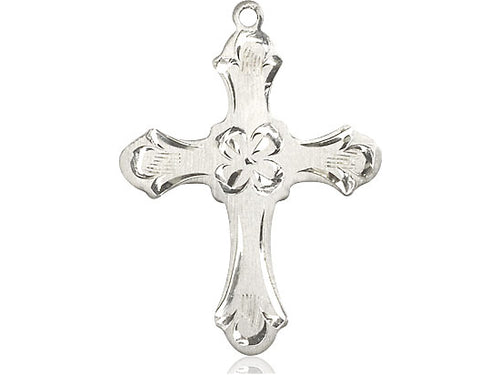 Sterling Silver Cross Pendant on a 24 inch Light Rhodium Heavy Curb Chain - Unique Catholic Gifts