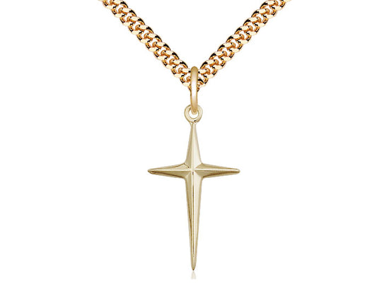 14kt Gold Filled Cross Pendant on a 24 inch Gold Plate Heavy Curb Chain - Unique Catholic Gifts