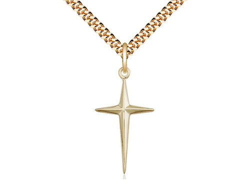 14kt Gold Filled Cross Pendant on a 24 inch Gold Plate Heavy Curb Chain - Unique Catholic Gifts