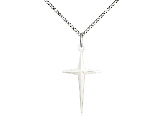 Sterling Silver Cross Pendant on a 18 inch Sterling Silver Light Curb Chain - Unique Catholic Gifts