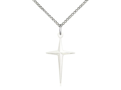 Sterling Silver Cross Pendant on a 18 inch Sterling Silver Light Curb Chain - Unique Catholic Gifts