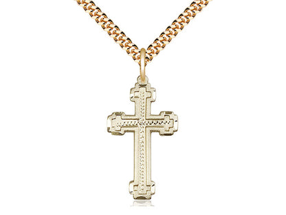 14kt Gold Filled Cross Pendant on a 24 inch Gold Plate Heavy Curb Chain - Unique Catholic Gifts