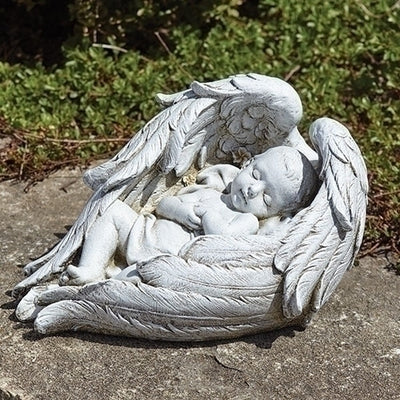 Baby Sleeping in Wings Garden Statue 6
