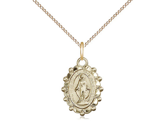 14kt Gold Filled Miraculous Pendant on a 18 inch Gold Filled Light Curb Chain. - Unique Catholic Gifts