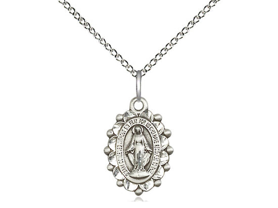 Sterling Silver Miraculous Pendant on a 18 inch Sterling Silver Light Curb Chain - Unique Catholic Gifts