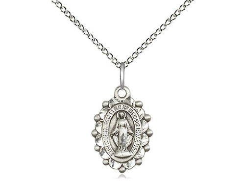 Sterling Silver Miraculous Pendant on a 18 inch Sterling Silver Light Curb Chain - Unique Catholic Gifts