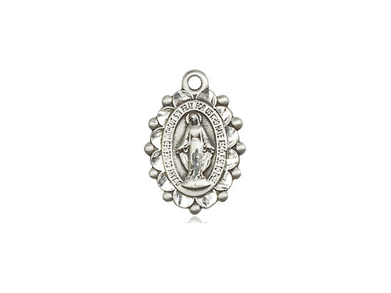 Sterling Silver Miraculous Pendant on a 18 inch Sterling Silver Light Curb Chain - Unique Catholic Gifts