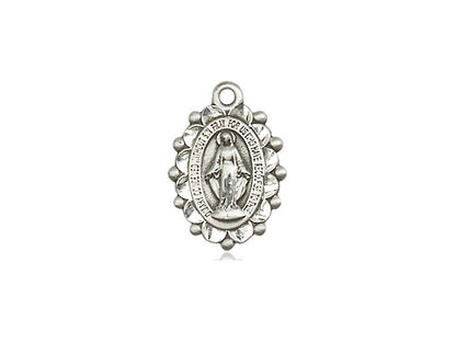 Sterling Silver Miraculous Pendant on a 18 inch Sterling Silver Light Curb Chain - Unique Catholic Gifts