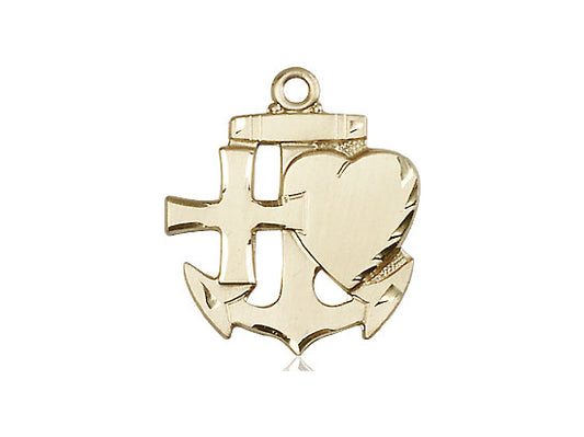 14kt Gold Filled Faith, Hope & Charity Pendant on a 18 inch Gold Filled Light Curb Chain - Unique Catholic Gifts