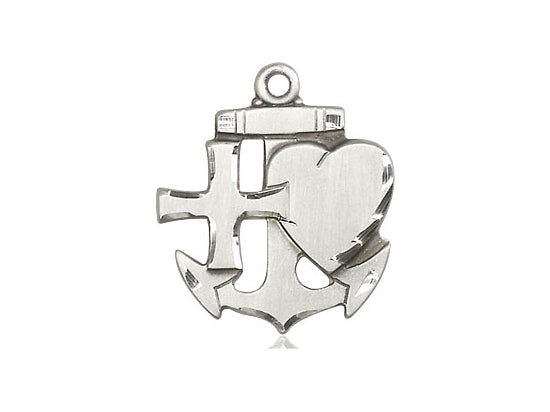 Sterling Silver Faith, Hope & Charity Pendant on a 18 inch Sterling Silver Light Curb Chain - Unique Catholic Gifts