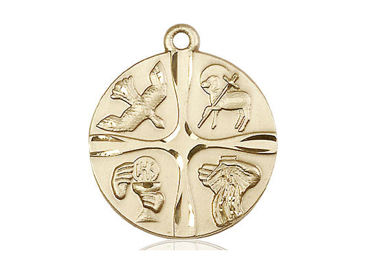 14kt Gold Filled Christian Life Pendant on a 24 inch Gold Plate Heavy Curb Chain - Unique Catholic Gifts