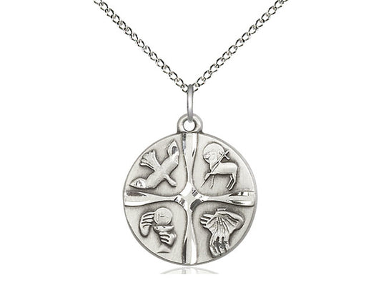 Sterling Silver Christian Life Pendant on a 18 inch Sterling Silver Light Curb Chain - Unique Catholic Gifts