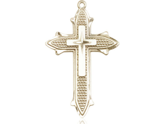 14kt Gold Filled Cross on Cross Pendant on a 24 inch Gold Plate Heavy Curb Chain - Unique Catholic Gifts