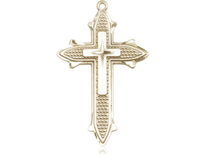 14kt Gold Filled Cross on Cross Pendant on a 24 inch Gold Plate Heavy Curb Chain - Unique Catholic Gifts