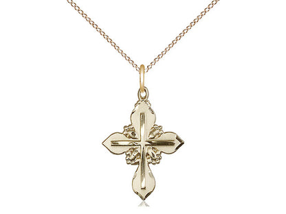 14kt Gold Filled Cross Pendant on a 18 inch Gold Filled Light Curb Chain - Unique Catholic Gifts