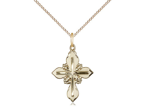 14kt Gold Filled Cross Pendant on a 18 inch Gold Filled Light Curb Chain - Unique Catholic Gifts