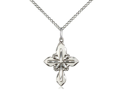 Sterling Silver Cross Pendant on a 18 inch Sterling Silver Light Curb Chain - Unique Catholic Gifts
